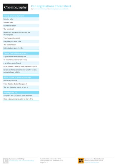 Car negotiations Cheat Sheet