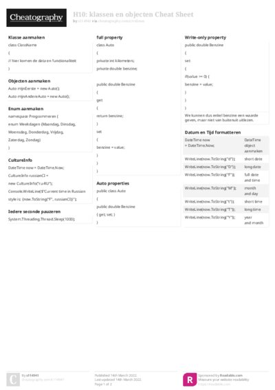 H10: klassen en objecten Cheat Sheet