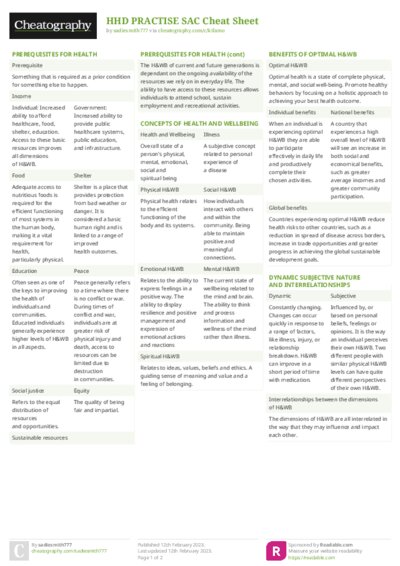HHD PRACTISE SAC Cheat Sheet