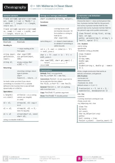 C++ 101 Midterm 3 Cheat Sheet