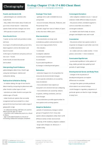 Ecology Chapter 17-1& 17-4 BIO Cheat Sheet