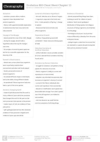 Evolution BIO Cheat Sheet Chapter 15