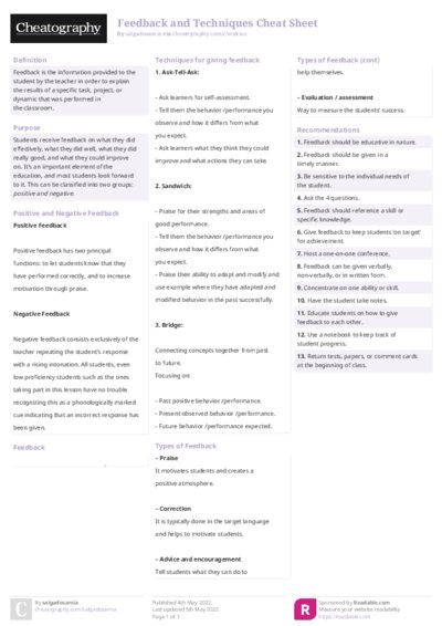 Feedback and Techniques Cheat Sheet