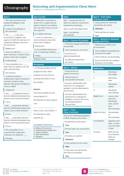 Reasoning and Argumentation Cheat Sheet