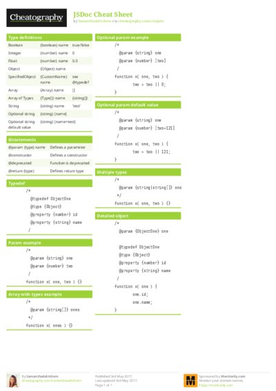 JSDoc Cheat Sheet