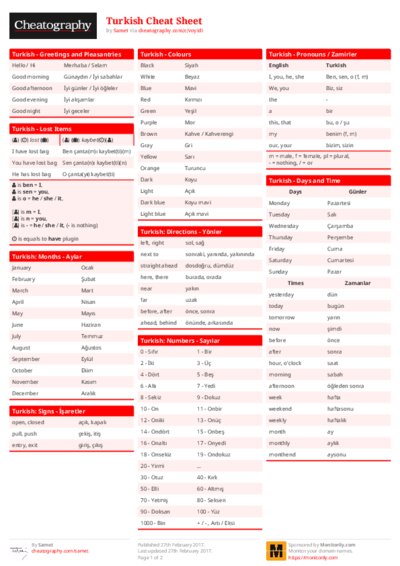 Turkish Cheat Sheet