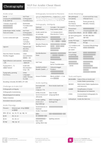 NLP For Arabic Cheat Sheet