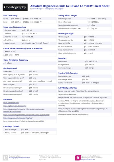 Absolute Beginners Guide to Git and LabVIEW Cheat Sheet