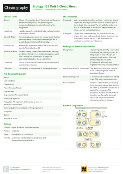 Biology 103 Unit 1 Cheat Sheet