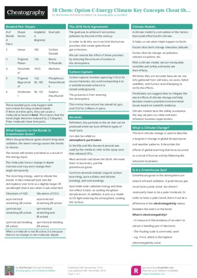 IB Chem: Option C-Energy Climate Key Concepts Cheat Sheet