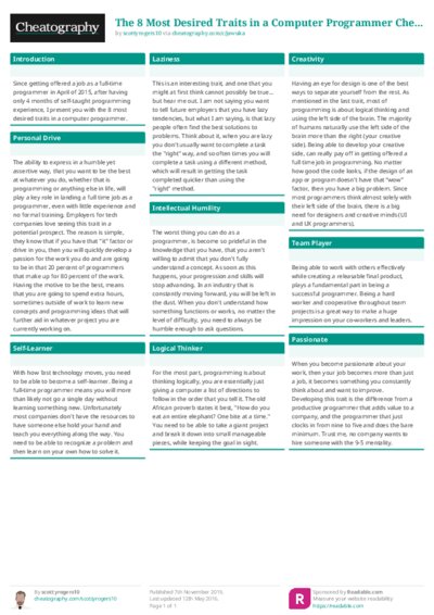 The 8 Most Desired Traits in a Computer Programmer Cheat Sheet