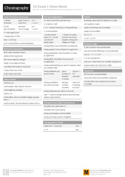 CS Exam 1 Cheat Sheet