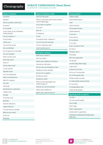 DEBATE EXPRESSIONS Cheat Sheet