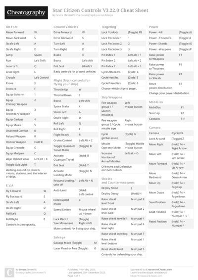 Star Citizen Controls V3.22.0 Cheat Sheet