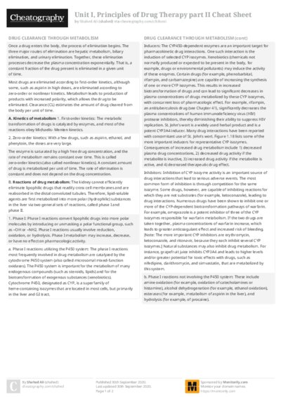 Unit I, Principles of Drug Therapy part II Cheat Sheet