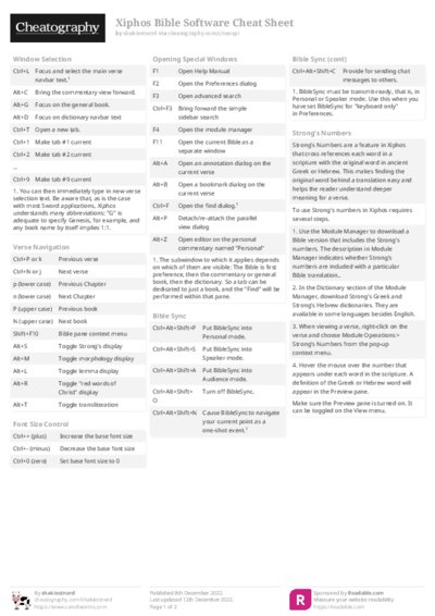 Xiphos Bible Software Cheat Sheet