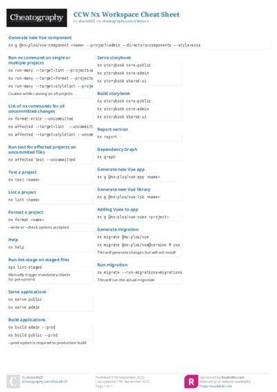 CCW Nx Workspace Cheat Sheet