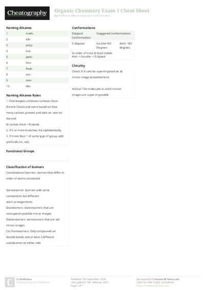 Organic Chemistry Exam 1 Cheat Sheet