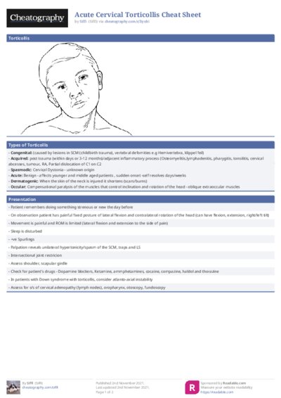 Acute Cervical Torticollis Cheat Sheet