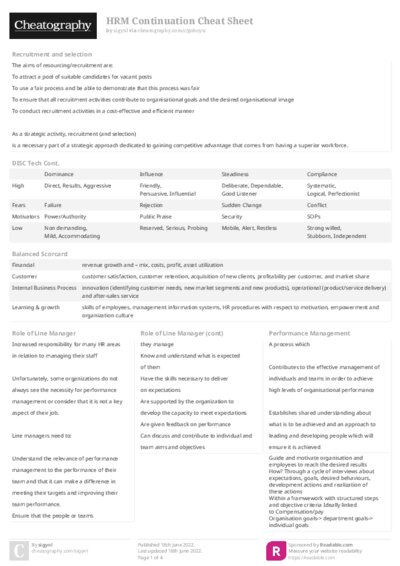 HRM Continuation Cheat Sheet