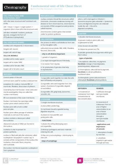 Fundamental unit of life Cheat Sheet