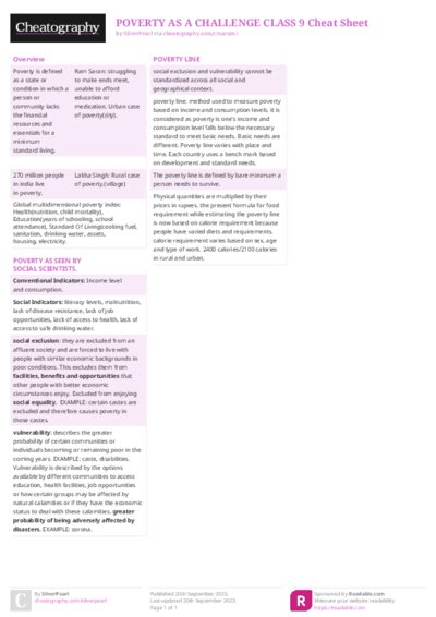 POVERTY AS A CHALLENGE CLASS 9 Cheat Sheet