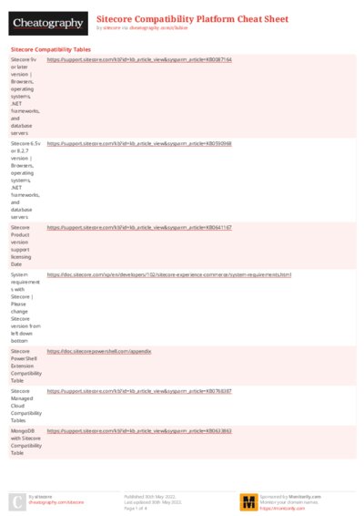 Sitecore Compatibility Platform Cheat Sheet