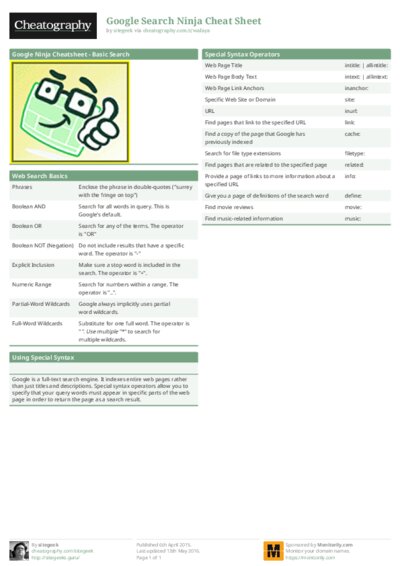 Google Search Ninja Cheat Sheet