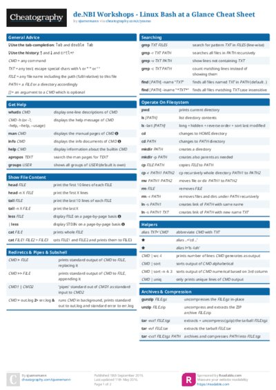 de.NBI Workshops - Linux Bash at a Glance Cheat Sheet