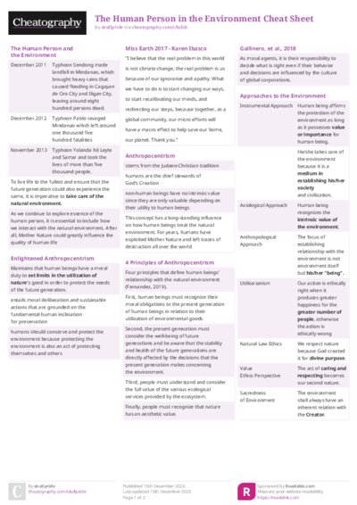 The Human Person in the Environment Cheat Sheet
