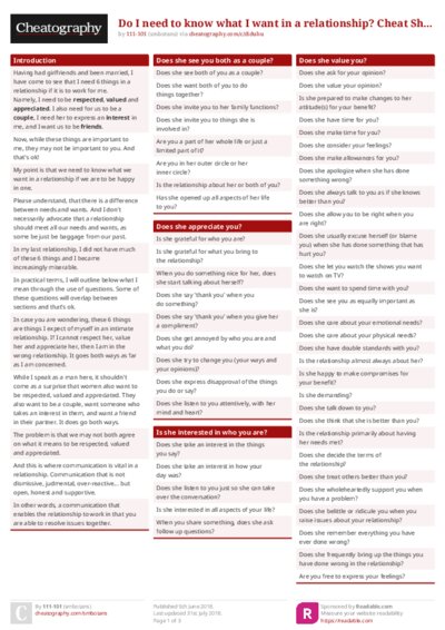 Do I need to know what I want in a relationship? Cheat Sheet