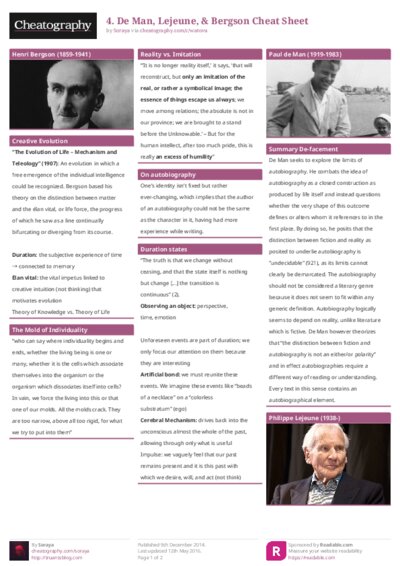 4. De Man, Lejeune, & Bergson Cheat Sheet