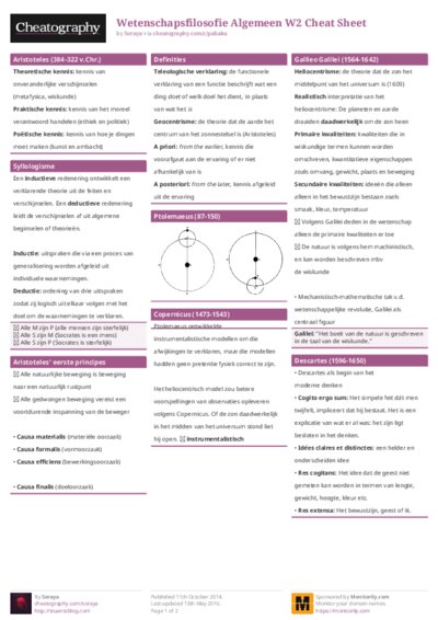 Wetenschapsfilosofie Algemeen W2 Cheat Sheet