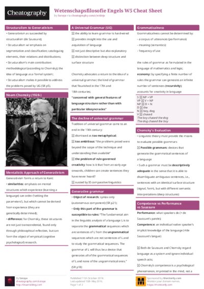 Wetenschapsfilosofie Engels W5 Cheat Sheet