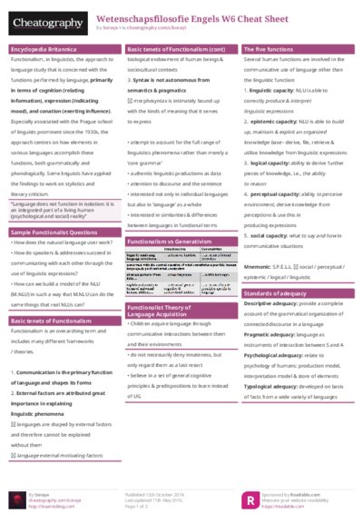 Wetenschapsfilosofie Engels W6 Cheat Sheet