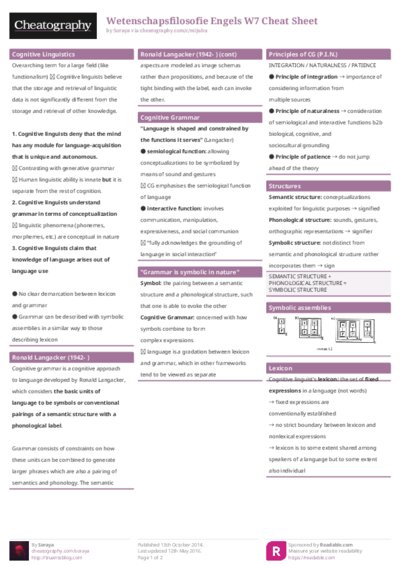 Wetenschapsfilosofie Engels W7 Cheat Sheet