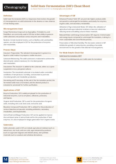 Solid State Fermentation (SSF) Cheat Sheet