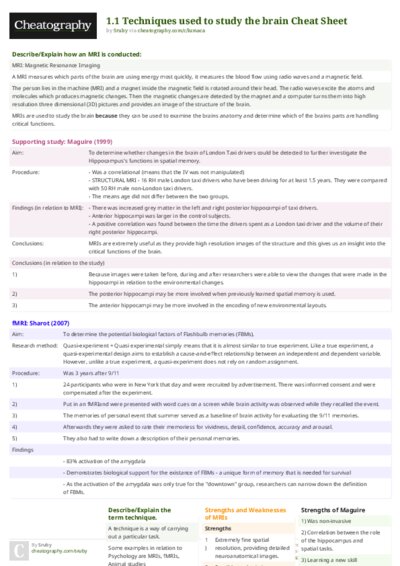 1.1 Techniques used to study the brain Cheat Sheet