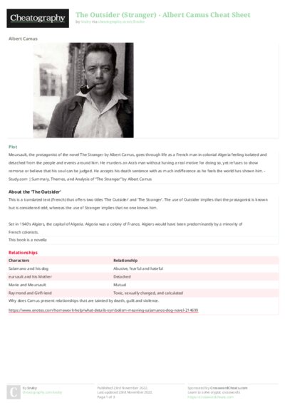 The Outsider (Stranger) - Albert Camus Cheat Sheet