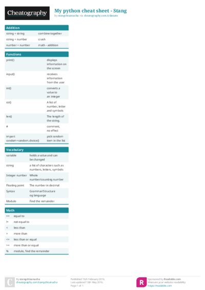 My python cheat sheet - Stang