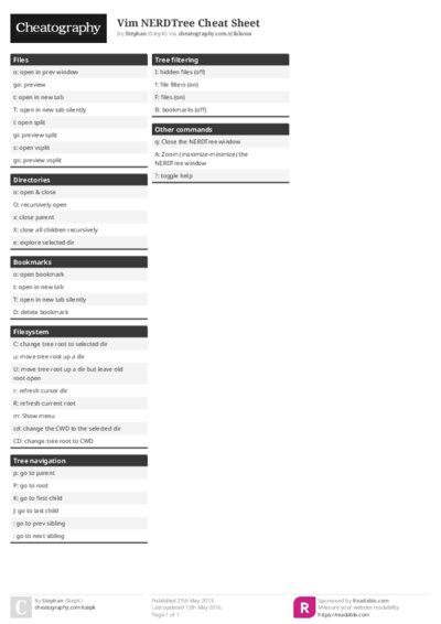 Vim NERDTree Cheat Sheet