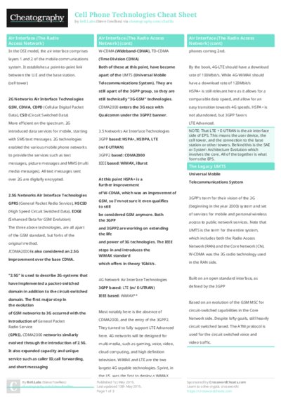Cell Phone Technologies Cheat Sheet