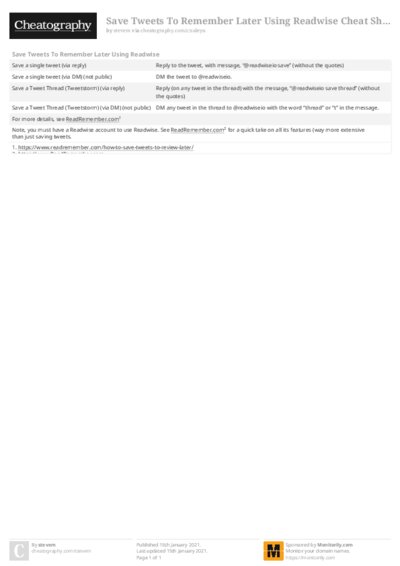 Save Tweets To Remember Later Using Readwise Cheat Sheet