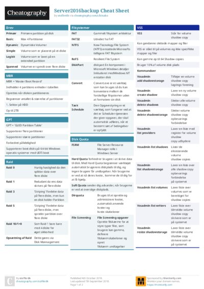 Server2016backup Cheat Sheet