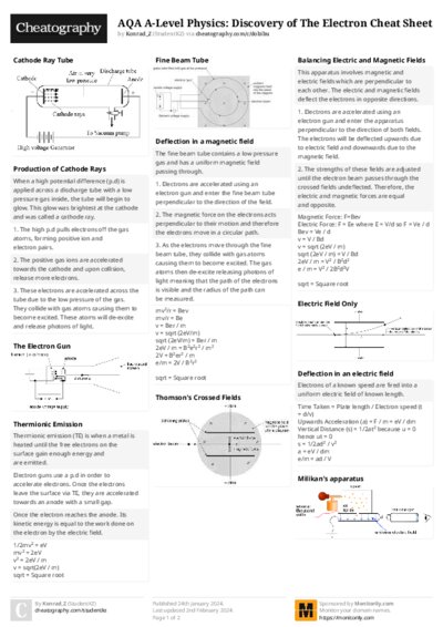 AQA A-Level Physics: Discovery of The Electron Cheat Sheet