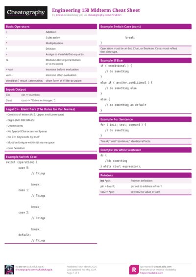 Engineering 150 Midterm Cheat Sheet