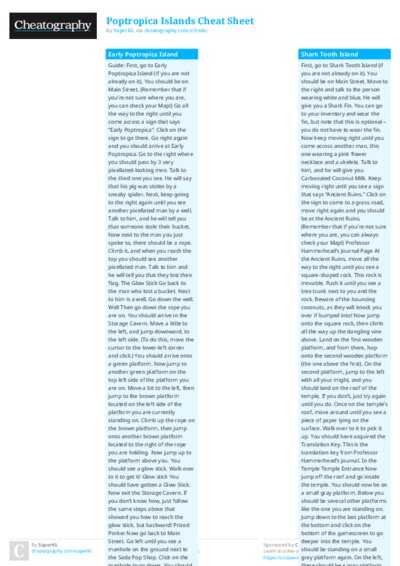 Poptropica Islands Cheat Sheet