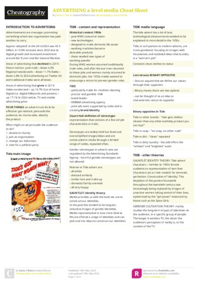 ADVERTISING a level media Cheat Sheet