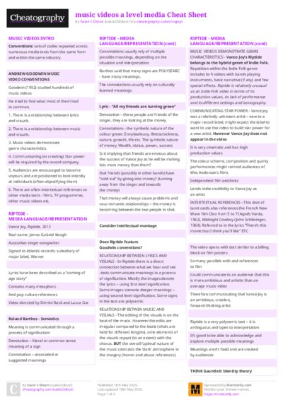 music videos a level media Cheat Sheet