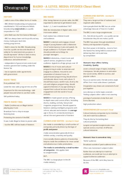 RADIO - A LEVEL MEDIA STUDIES Cheat Sheet